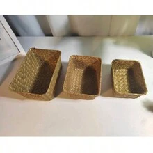1pc Woven Grass Storage Basket, Drawer Organizer Box, Multi-Purpose Home Decor Accessory - Yellow - View 8