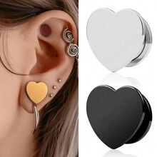 2 pièces bouchons d'oreilles élégants en forme de cœur, tunnels et écarteurs en acier inoxydable 316L. Expanseurs d'oreilles pour mariage, bijoux de piercing pour le corps. Cadeau pour la Saint-Valentin, la mère, la fête des mères.