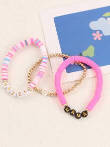 Customized Elegant Pink Beaded Bracelet With Random Mixed Colors, Stackable, Personalized With Letters, Name, Slogan, Album, Concert, Suitable For Daily Wear For Women