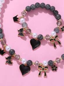 2 件套女孩海星贝壳蝴蝶珍珠串珠项链和手链套装