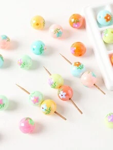 Hand-Painted Beads, Flower Series Round Beads, Acrylic Creative Beads, Variety Of Elegant And Cute Colors Suitable For Festivals, Gifts, Matching Accessories, And Daily DIY - Hand Painted Flower Beads - View 4