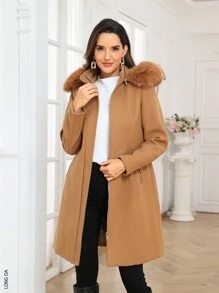 Gabardina de cierre con capucha - Café integral - Ver 5