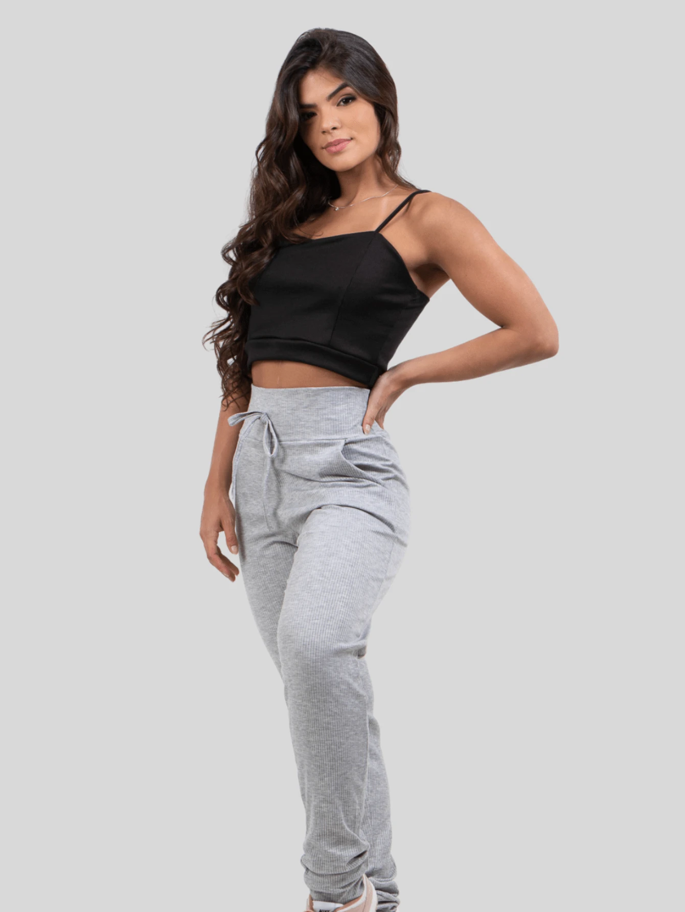 Women's Ribana Jogger Pants Fashion Winter Sweatshirt - Xám - Xem 1