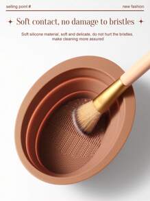 1个大号可折叠硅胶化妆刷清洁碗 - Etercycle 便携式清洁工具，适用于化妆刷、粉扑和海绵，赠品 - 咖啡棕 - 查看 2