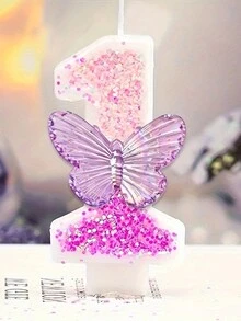 1 pieza Vela de cumpleaños con purpurina, retazos y diseño de mariposa y números, decoración para boda y fiesta - Rosa - Ver 19