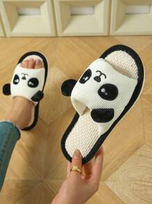 Casual Estilo Bonito Casal Modelos Branco Preto Panda Elementos Moda Confortável Casa Interior Senhoras Chinelos