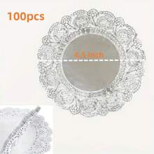 100入組銀色花紋紙質製杯墊，圓形抗油食品包裝紙，適用於烘焙、餐飲、燒烤、節慶裝飾，空氣炸鍋廚房空氣炸鍋墊、紙、通風炸鍋、空氣炸炊 - 銀色 - 查看 10