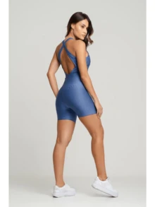 Ribbed Fitness Romper - Đi lang thang màu xanh - Xem 2