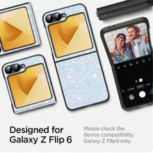 1Pc Glitter Phone Case With Hinge Protection Shockproof Rugged Sparkle Bling Cute Protective Cover Compatibility With Samsung Galaxy Z Flip 6 2024 - Glitter White - View 5