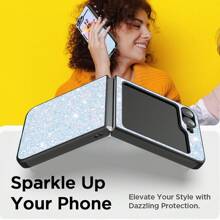 1Pc Glitter Phone Case With Hinge Protection Shockproof Rugged Sparkle Bling Cute Protective Cover Compatibility With Samsung Galaxy Z Flip 6 2024 - Glitter White - View 6