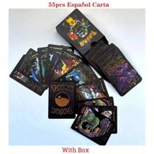 Decoración navideña 55 piezas - Cartas de colección en inglés, español, francés y alemán con diseños de Charizard, Mewtwo Vmax, GX y Vstar, en color negro, dorado y plateado, juguetes y regalos - Negro - Ver 14