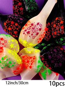 Neon Glow Balloons Neon Stars/Dot Balloons Glow In Blacklight Black Light Fluorescent Neon Latex Balloons For Birthday Wedding Glow Party Supplies,Christmas