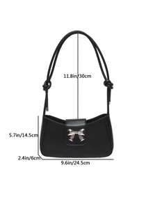 时尚纯色蝴蝶结装饰腋下单肩包，适合逛街，钱包，购物，年轻女性，大学生，新人，白领。非常适合办公室，大学，工作，商务，通勤，户外，旅行和郊游 - 黑色 - 查看 2