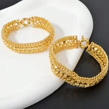 1 pièce Bracelet large classique avec motif géométrique croisé, polyvalent pour un port quotidien, cadeau de vacances