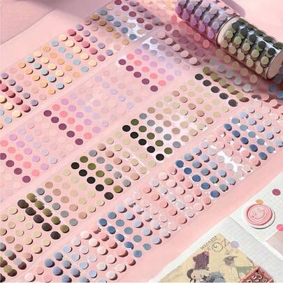 Minimalist Style Polka Dot Colorful Washi Tape, Single Roll, Student Gift, DIY Planner Supplies, Decorative Tape, Self-Adhesive Tape Back To School