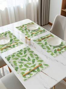 4pcs/Set Leaf & Grass Pattern Placemats, Modern Polyester Fabric Dining Table Decor Mats For Kitchen & Dining Room - Multicolor - View 7