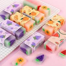 6pcs Random Creative Fruit-Filled Erasers, Assorted Fruit Scented Mini PVC Erasers For Office, School, And Daily Use - Multicolor - View 9