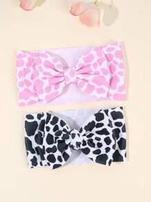 1 件棋盘蝴蝶结婴儿头带粉色和白色格子和奶牛图案发带，适合幼儿女孩婴儿新生儿可爱发带蝴蝶结松紧带赛车蝴蝶结发带时尚弹性头巾儿童婴儿发饰，适合爱情情人节 - 彩色 - 查看 3