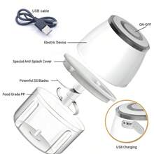 Feizsmile Powerful 304 Stainless Steel Portable Electric Food Chopper And Processor - 350ml Plastic Mini Wireless USB Handheld Garlic Slicer, Suitable For Vegetables And Meats - White - View 8