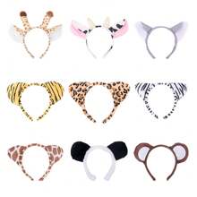 动物头带丛林派对礼品野生生日装饰拍照道具动物发箍适用于动物角色扮演生日主题派对用品、圣诞节 - 彩色 - 查看 2