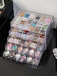 1 pieza Caja de almacenamiento de decoración de arte de uñas acrílica transparente multicapa, adecuada para anillos, aretes, collares, pulseras y otras joyas, para vacaciones en la playa, colección de baño, colección de dormitorio, gran capacidad