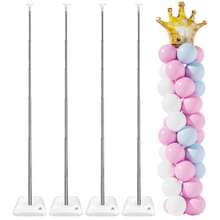 4pcs Balloon Stand For Floor, Adjustable Height Balloon Column Kit For Floor With Metal Telescopic Pillar For Show Birthday Party Graduation Wedding Decoration - 白色 - 查看 1