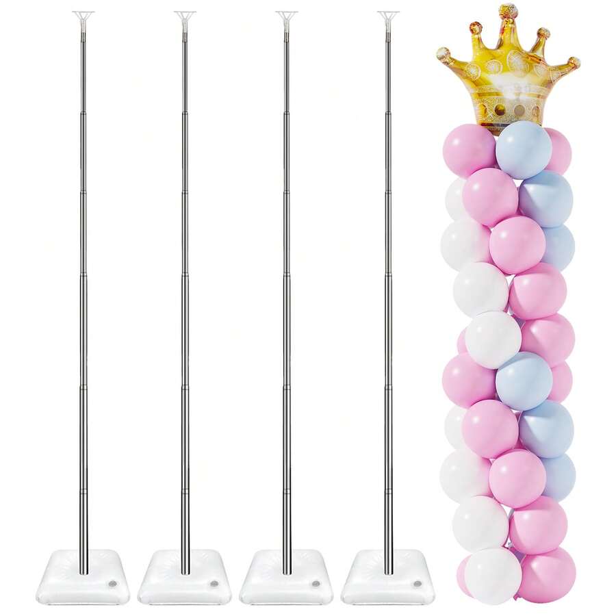 4pcs Balloon Stand For Floor, Adjustable Height Balloon Column Kit For Floor With Metal Telescopic Pillar For Show Birthday Party Graduation Wedding Decoration - 白色 - 查看 1
