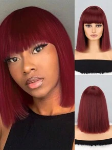 12-Inch Short Straight Wig With Bangs, Suitable For Daily, Festivals And Party Wear - Multicolor - View 21