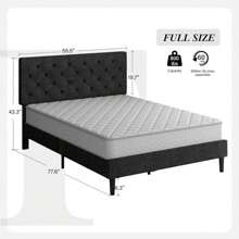 Upholstered  Bed Frame With Headboard, Linen Platform Bed  Frame With Wooden Slats Support,Twin/ Full/ Queen/ King,Pink/ White/ Blue/ Light Grey/ Dark Grey/ Black/ Cream - 深灰色 - 查看 8