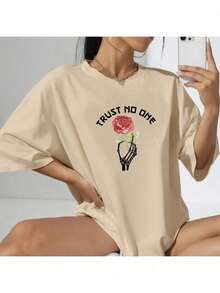 Women's Oversized Trust No One T-Shirt - 米色 - 查看 2