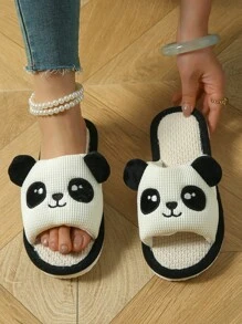 Casual Estilo Bonito Casal Modelos Branco Preto Panda Elementos Moda Confortável Casa Interior Senhoras Chinelos