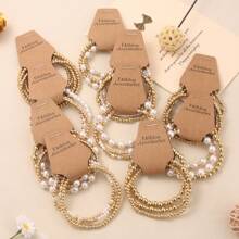 3pcs/Set Faux Pearl Beaded Bracelet (Copper Beads And Faux Pearl Material Not Easy To Oxidize. Please Avoid Water When Wearing For Long Periods) - Multicolor - View 1