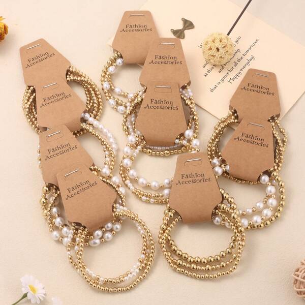 3pcs Faux Pearl Beaded Bracelet