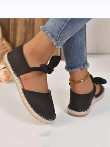 Shoes Women's New Spring Summer  Rope Black Breathable Cloth Hollow Bow Flat Shoes Casual Women's Shoes