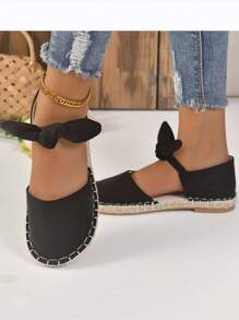 Shoes Women's New Spring Summer  Rope Black Breathable Cloth Hollow Bow Flat Shoes Casual Women's Shoes