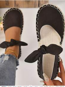 Shoes Women's New Spring Summer  Rope Black Breathable Cloth Hollow Bow Flat Shoes Casual Women's Shoes