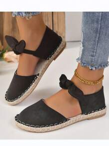 Shoes Women's New Spring Summer  Rope Black Breathable Cloth Hollow Bow Flat Shoes Casual Women's Shoes