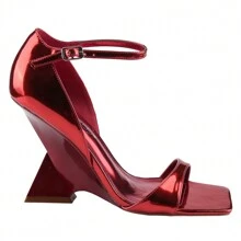 BELOVELY[CROSSHEL-2] Women's Vera Wedge Sandal Walking Shoes Girl Footwear Shoe Summer Comfort Dance Stylish Leather Design Buckle Dress - 紅色 - 查看 6