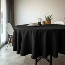1pc Washable Solid Round Tablecloth, Black/White Table Cover Decoration Suitable For Engagement, Banquet, Buffet Party And Camping