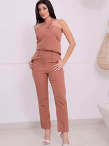 Summer Casual Two Piece Tailoring Set - 卡其色 - 查看 1