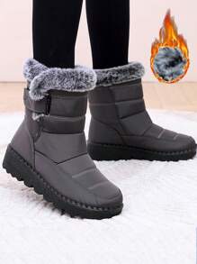 Women's Outdoor Snow Boots, Thermal Lined Thick Mid-Calf Boots, Round Toe Flat Heel, Plus Size 36-45, Winter High-Top Boots, Cold-Resistant, Middle-Aged Boots, Black - Grey - View 3