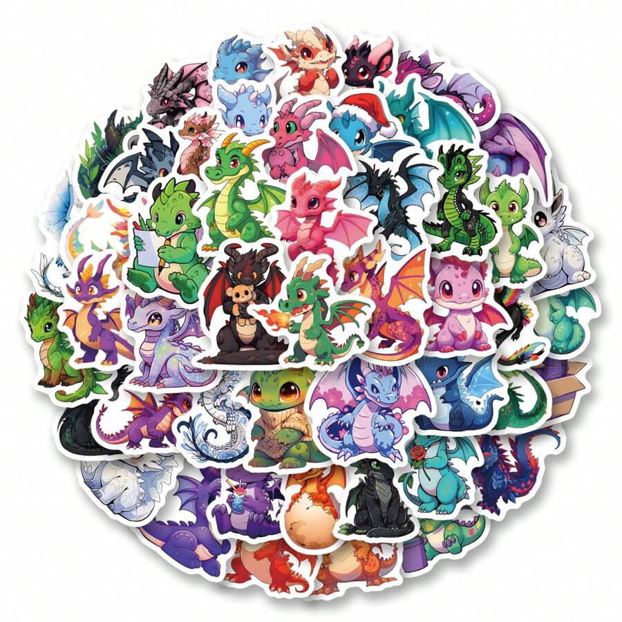 50 Stück/Packung Drachen Mythologie Tier Doodle Aufkleber, süße Cartoon lustige ästhetische Aufkleber Pack für Instrumentenzubehör, Gitarre, Scrapbooking, selbstklebende Papeterie, Karten, Umschläge, Geschenke, Teenager Party Zubehör, Belohnungen, Motivationsaufkleber, Kartenaufkleber, süße Aufkleber - Weiss - Übersicht 1