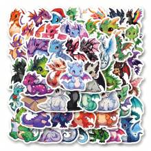 50 Stück/Packung Drachen Mythologie Tier Doodle Aufkleber, süße Cartoon lustige ästhetische Aufkleber Pack für Instrumentenzubehör, Gitarre, Scrapbooking, selbstklebende Papeterie, Karten, Umschläge, Geschenke, Teenager Party Zubehör, Belohnungen, Motivationsaufkleber, Kartenaufkleber, süße Aufkleber - Weiss - Übersicht 2