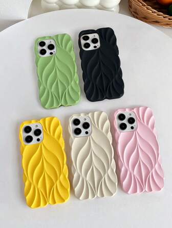 Ice Cream Color Phone Case Novel Tree Relief Leaf Water Ripple Anti Slip Durable TPU Back Cover Compatible With IPhone 15 14 13 12 11  XR Pro Max Plus