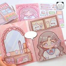 1 pieza Libro de actividades de música suave con dibujos animados, libro 3D creativo con niña y corazón para niños, pegatinas de reemplazo de armario divertido - Multicolor - Ver 4