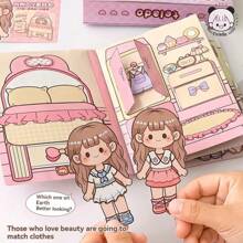 1 pieza Libro de actividades de música suave con dibujos animados, libro 3D creativo con niña y corazón para niños, pegatinas de reemplazo de armario divertido - Multicolor - Ver 1