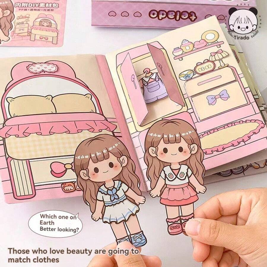 1 pieza Libro de actividades de música suave con dibujos animados, libro 3D creativo con niña y corazón para niños, pegatinas de reemplazo de armario divertido - Multicolor - Ver 1