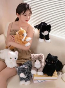 1 件 40/53 厘米卡哇伊毛绒猫毛绒玩具可爱白猫黑猫娃娃毛绒柔软动物枕头可爱生日礼物 - 彩色 - 查看 4