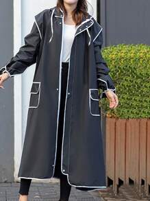 1pc Contrast Binding Raincoat Insulation, Galentines, Puppy, Carnival, Party Decorations, Spring Summer Picks, Brides Maid Gifts, Room, Bedroom Decor, Bedroom Decor, Beach, Travel, For Men, For Women, Vacation,Cute Stuff - Black - View 3