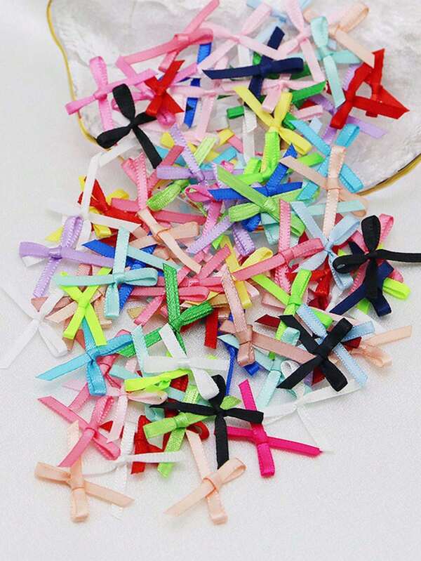 100pcs/Pack Mini Bow Satin Ribbons For Valentine's Day, Party, Christmas Gift, Christmas Tree Decor, Clothing Decoration, Hair Clip, Hat Decor, DIY Crafts,Christmas